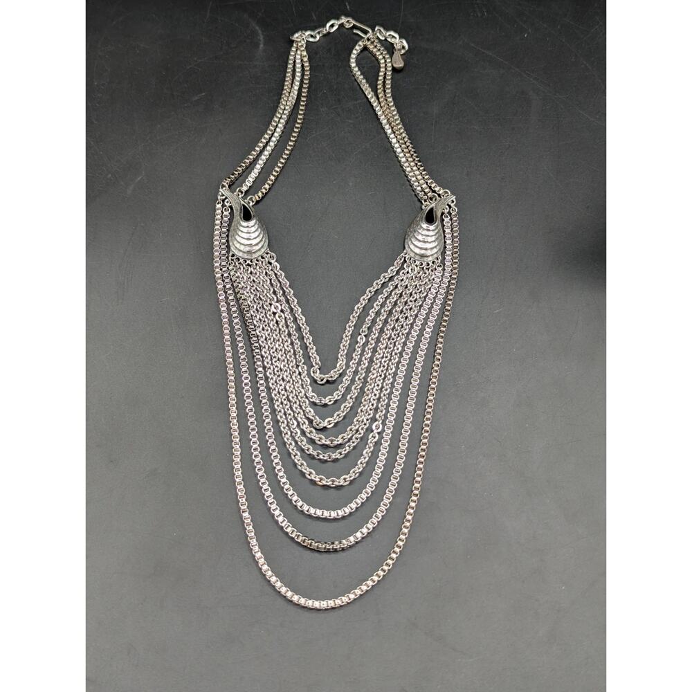 Rare Vintage Signed Tortolani Silver Tone Multi 7 Strand Necklace Statement